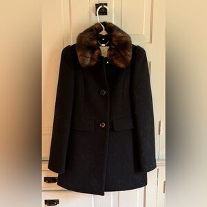 Kate Spade Wool Peacoat with Mink Faux Fur Collar